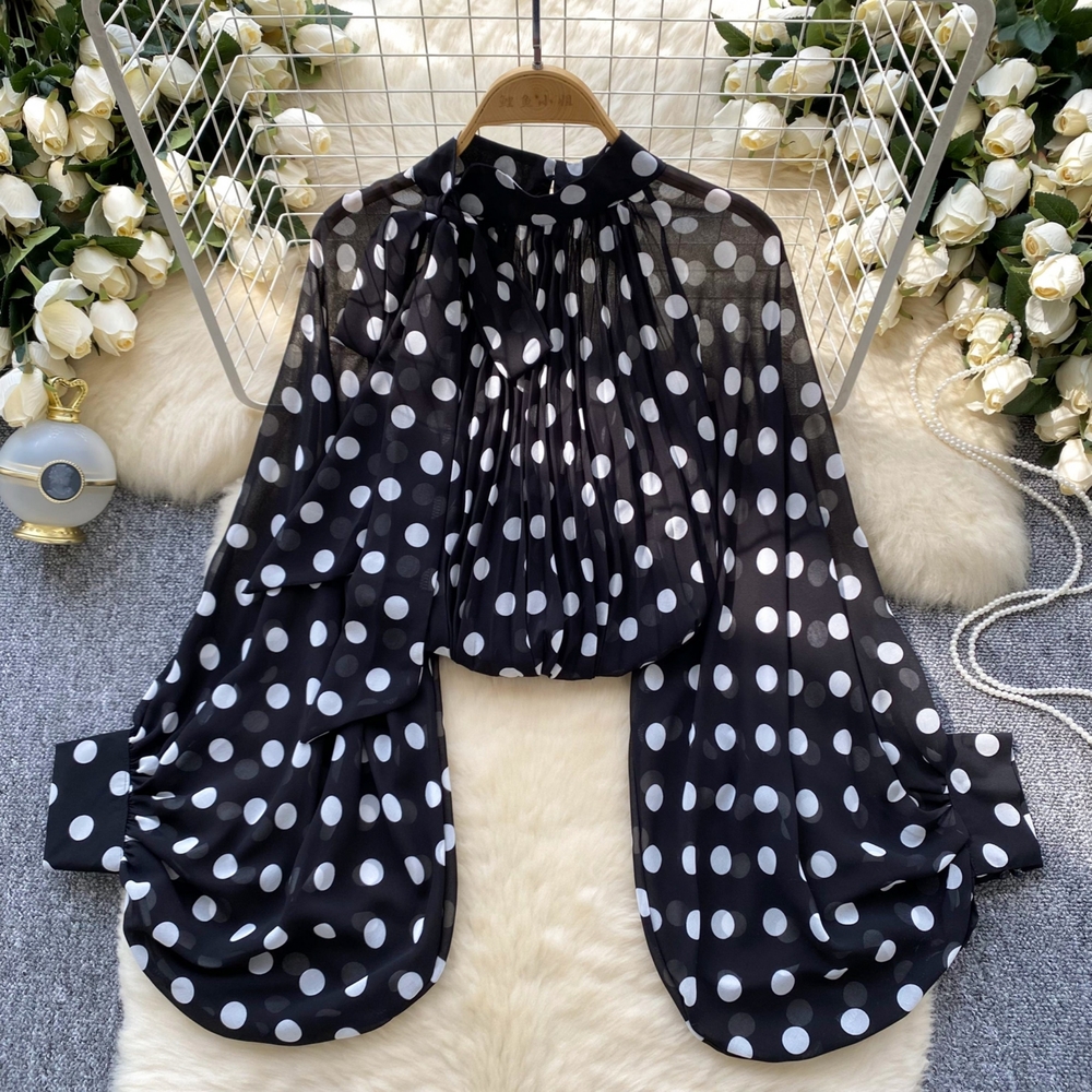 Elegant Black and White Polka Dot Blouse